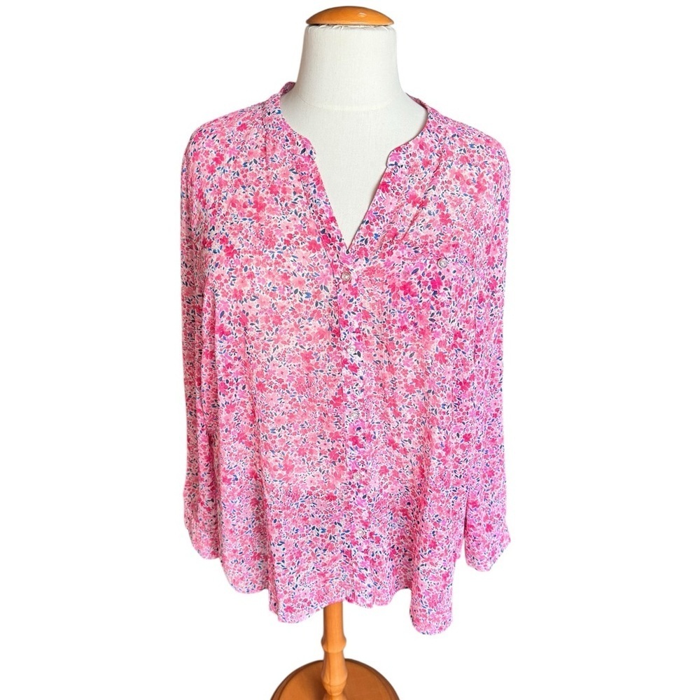 KUT From The Kloth Pink Floral Blouse 2X Boho Cottagecore Spring Top E45